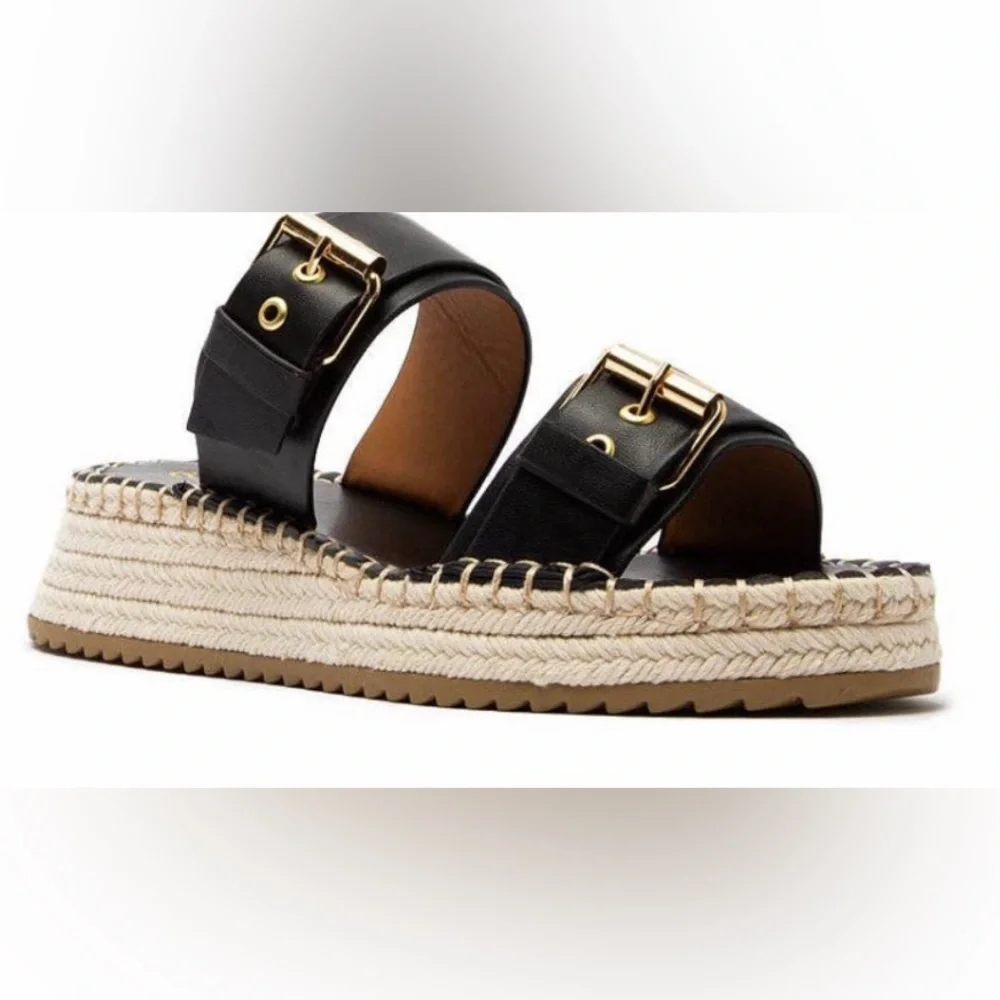 Qupid Black and Gold Sandals - Picture 3 of 4